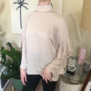 H&M Champagne Ruffle High-Neck Blouse